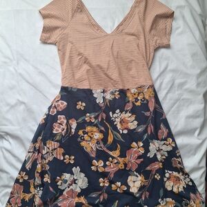 Cute Pact Organic Striped and Floral Dress Cutout Xl Nwt Pockets